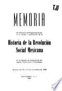 Memoria Del Seminario De Programación Para El Estudio Y Publicación De La Historia De La Revolución Social Mexicana En Los Estados De Coahuila De Zaragoza, Nuevo León Y Tamalipas